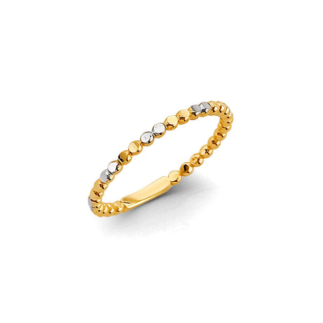 14K Two-Tone Gold Two-Tone Stackable Bead Ring on White Background