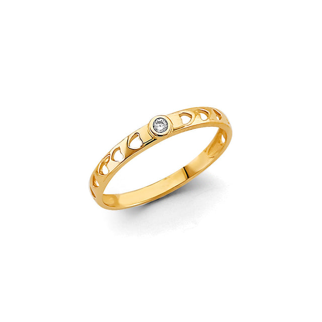 14K Yellow Gold Stackable Bezel Trio Cubic Zirconia Ring on White Background