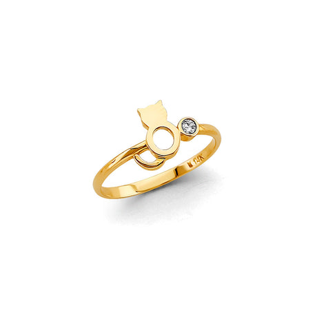 14K Yellow Gold Cat Cubic Zirconia Ring on White Background