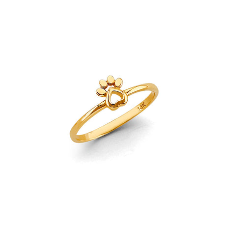 14K Yellow Gold Dog Paw Ring on White Background