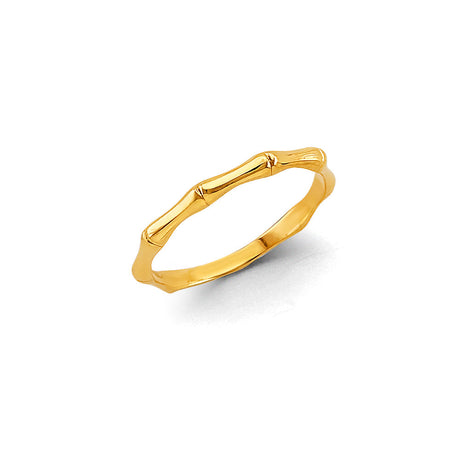14K Yellow Gold Stackable Bamboo Ring on White Background