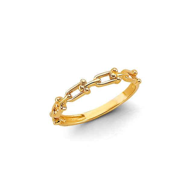 14K Yellow Gold Stackable Paperclip Link Ring on White Background