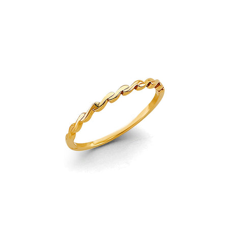 14K Yellow Gold Stackable Twist Ring on White Background
