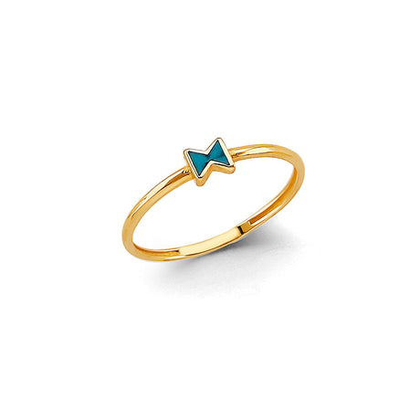 14K Yellow Gold Teal Enamel Star Stackable Ring on White Background