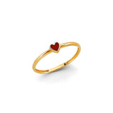14K Yellow Gold Red Enamel Heart Ring