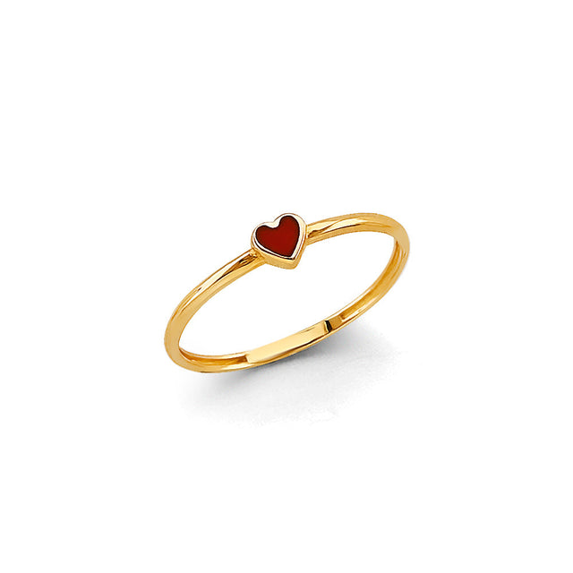 14K Yellow Gold Red Enamel Heart Ring