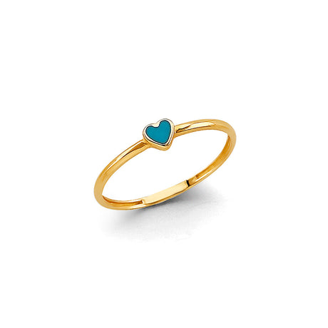 14K Yellow Gold Turquoise Enamel Heart Ring