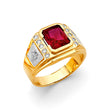 14K Two-Tone Gold Emerald-Cut Red Halo Men's Ring