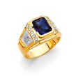 14K Two-Tone Gold Emerald-Cut Blue Halo Men's Ring