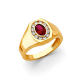 14K Yellow Gold Oval Red Halo Men's Ring