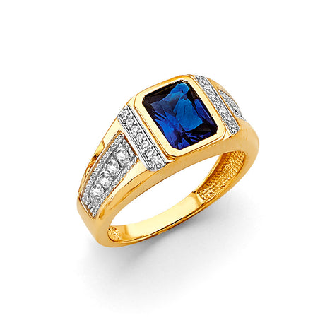 14K Two-Tone Gold Emerald-Cut Blue Pavé Men's Ring