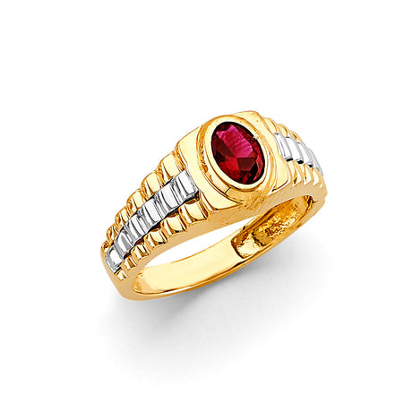 14K Two-Tone Gold Oval Red Channel Men's Ring