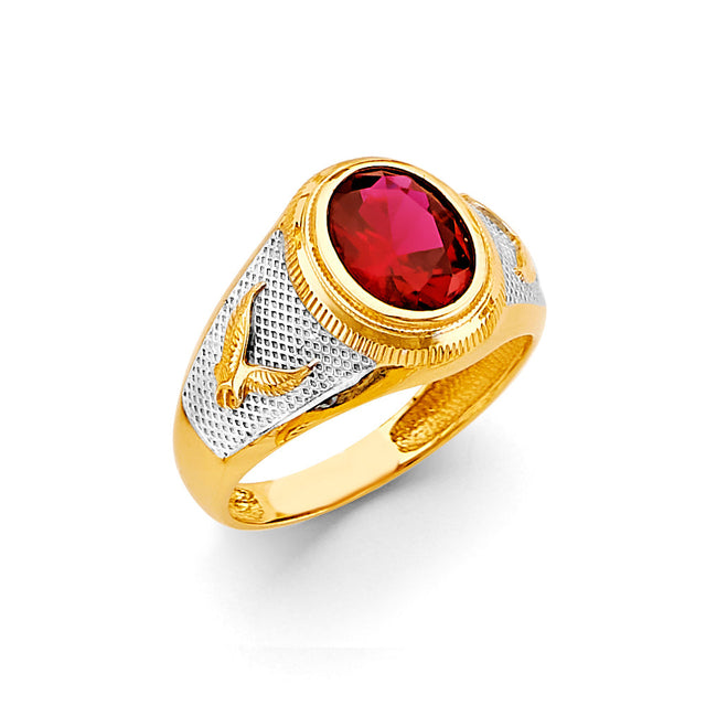 14K Two-Tone Gold Oval Red Milgrain Men's Ring