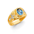 14K Two-Tone Gold Oval Blue Cross Men's Ring