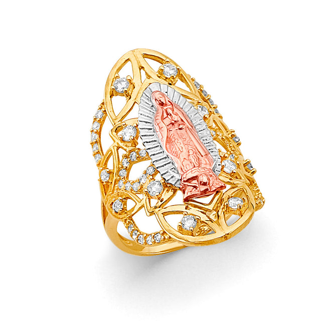 14K Tricolor Gold Openwork Statement Guadalupe Ring