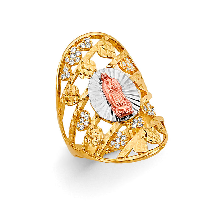 14K Tricolor Gold Openwork Leaf Guadalupe Ring