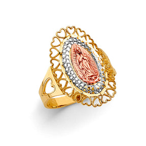 14K Tricolor Gold Heart Lace Guadalupe Ring