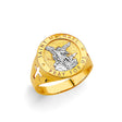 14K Two-Tone Gold Saint Michael Men's Ring on White Background