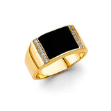 14K Yellow Gold Onyx Twin-Row Men's Ring on White Background