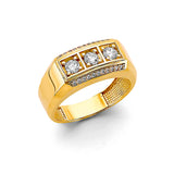 14K Two-Tone Gold Three-Stone Men's Ring on White Background