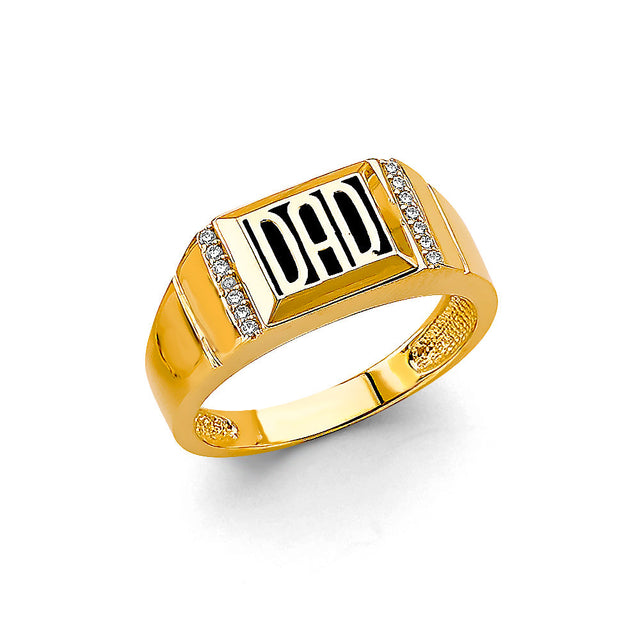 14K Two-Tone Gold Enamel Dad Men's Ring on White Background
