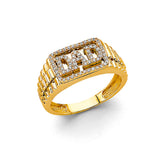 14K Two-Tone Gold Framed Dad Men's Ring on White Background