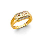 14K Two-Tone Gold Halo Dad Men's Ring on White Background