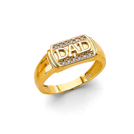 14K Two-Tone Gold Halo Dad Men's Ring on White Background