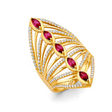 14K Yellow Gold Red Marquise Statement Ring on White Background