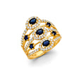14K Yellow Gold Blue Multi-Row Ring on White Background