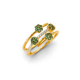14K Yellow Gold Green Flower Cluster Ring on White Background