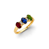 14K Yellow Gold Three-Stone Mother's Birthstone Ring on White Background