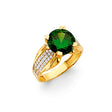 14K Yellow Gold Green Halo Ring on White Background