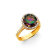 14K Yellow Gold Mystic Topaz Color Halo Ring on White Background