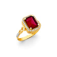14K Yellow Gold Red Halo Ring on White Background