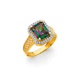 14K Yellow Gold Mystic Topaz Color Halo Cocktail Ring on White Background