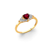 14K Yellow Gold Red Heart Two-Tone Accent Ring on White Background