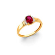 14K Yellow Gold Ruby-Red Oval Accent Ring on White Background
