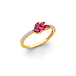 14K Yellow Gold Red Marquise Leaf Bypass Ring on White Background