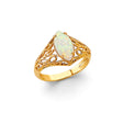14K Yellow Gold Synthetic Opal Marquise Filigree Ring on White Background
