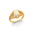 14K Yellow Gold Synthetic Opal Oval Filigree Ring on White Background