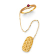 14K Yellow Gold Red Accent Nail Ring on White Background