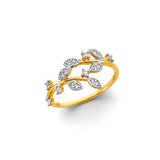 14K Two-Tone Gold Leaf Ring on White Background