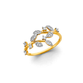 14K Two-Tone Gold Leaf Ring on White Background