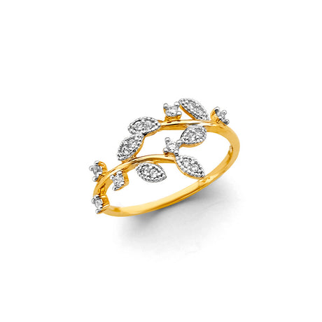 14K Two-Tone Gold Leaf Ring on White Background