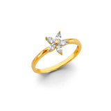 14K Yellow Gold Marquise Petal Flower Ring on White Background
