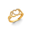 14K Yellow Gold Pave Open Heart Infinity Ring on White Background