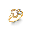 14K Two-Tone Gold Interlocking Hearts Ring on White Background