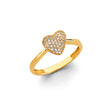 14K Yellow Gold Pave Puffed Heart Ring on White Background