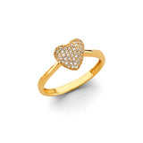 14K Yellow Gold Pave Puffed Heart Ring on White Background